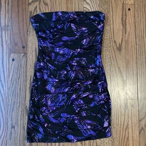 Strapless Mini Purple and Black Women's Dress
